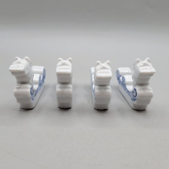 Porcelain Rabbit Chopstick Rests Blue Swirl Design By CITS WUXI Set of 4 - Picture 6 of 7